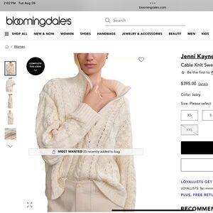 Jenni Kayne Cable Knit Sweater Size XS in Ivory